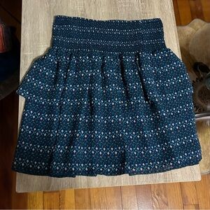 Wide stretch Waist navy Blue tiered rayon flowy Mini Skirt